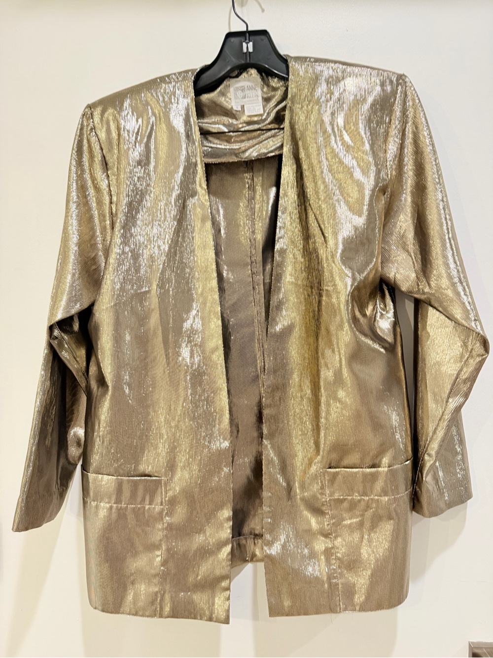 Vintage Anne Klein Metallic Gold Open-Front Women's Festival Jacket, Sz 4